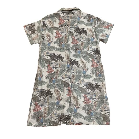 Rachel Zoe M Linen Shirt Dress | Tropical Parrot Print Button Front Resort Vibe - Picture 2 of 5